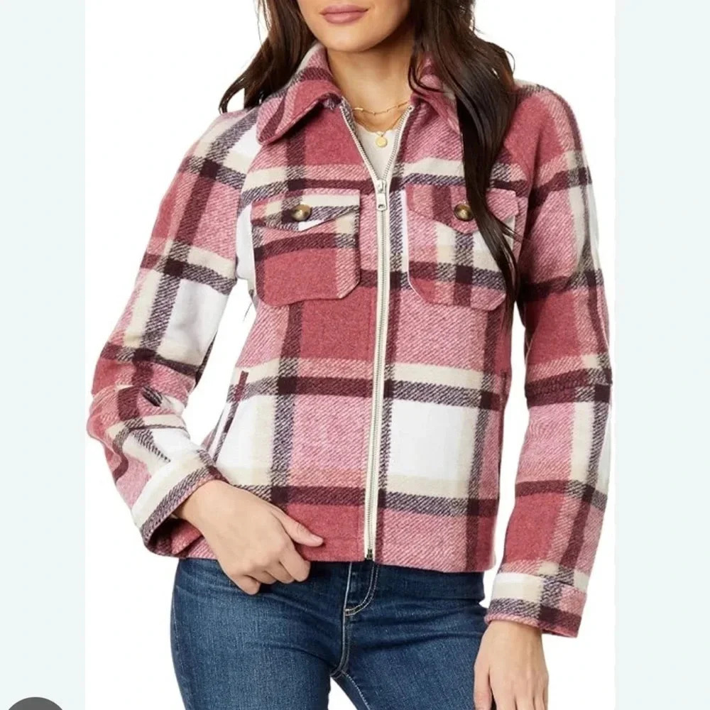 Avec Les Filles zip front plaid jacket